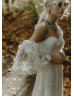 Off Shoulder Ivory Lace Tulle Floral Dreamy Wedding Dress